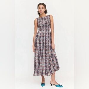 Hill House Cosima Smocked Nap Maxi Dress - Navy Emma Stripe NWT